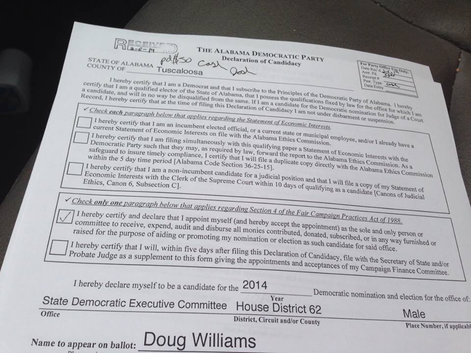 The paperwork that I filed on February 6th to run for the SDEC.